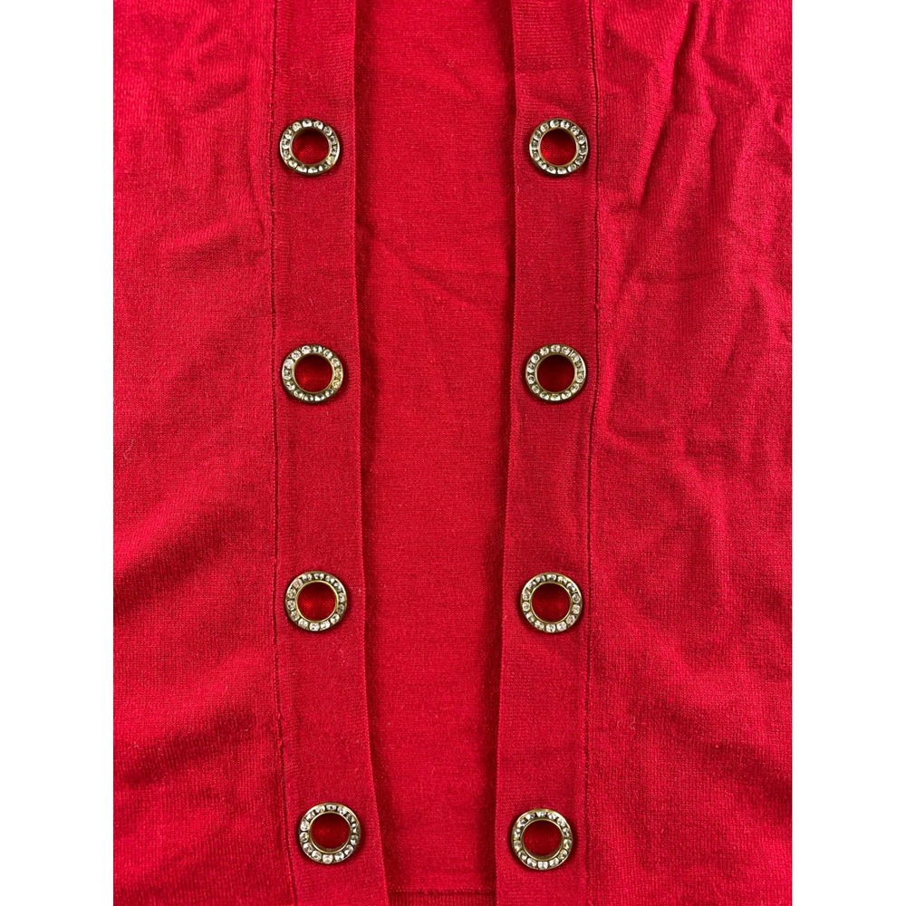 JM Collection Petite Red Rhinestone Grommet Open Front Cardigan Sweater P/P - Picture 7 of 14